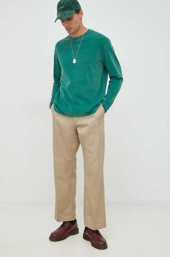 Bavlnené tričko s dlhým rukávom Marc O'Polo zelená farba, jednofarebné