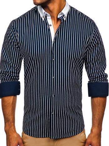 Tmavomodrá pánska pruhovaná košeľa s dlhými rukávmi Bolf 20706