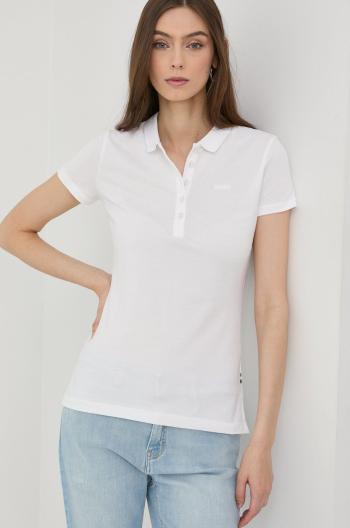 Bavlnené tričko BOSS biela farba, s golierom