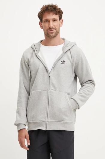 Mikina adidas Originals pánska, šedá farba, s kapucňou, jednofarebná, IY7354