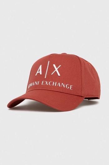 Bavlnená čiapka Armani Exchange oranžová farba, s nášivkou