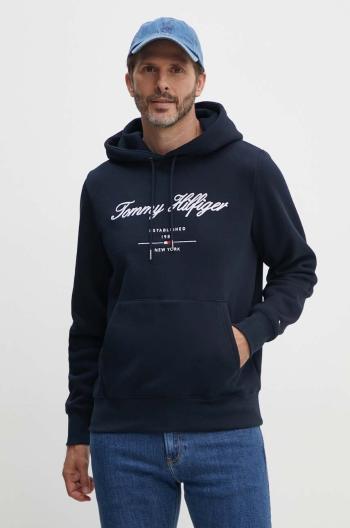 Mikina Tommy Hilfiger pánska, tmavomodrá farba, s kapucňou, s nášivkou, MW0MW33631