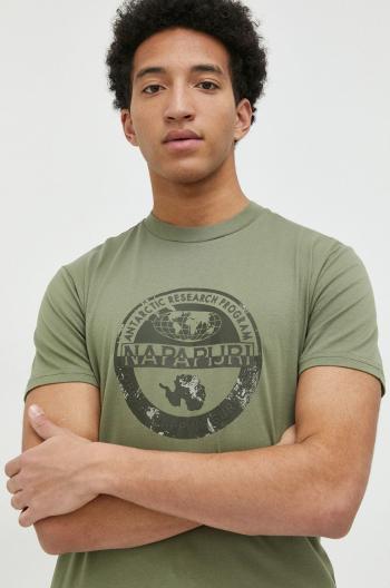 Bavlnené tričko Napapijri zelená farba, vzorované