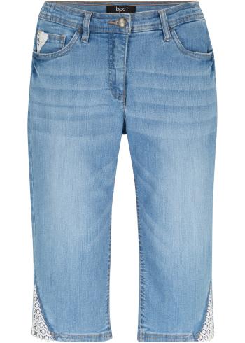Bermudové strečové, komfortné džínsy s čipkou a pohodlným pásom