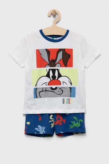 Detské bavlnené pyžamo United Colors of Benetton x Looney Tunes biela farba, s potlačou