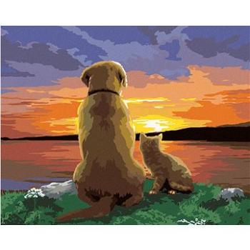 Maľovanie podľa čísel – Pes a mačka pozorujú západ slnka (Howard Robinson) (HRAbz33444nad)