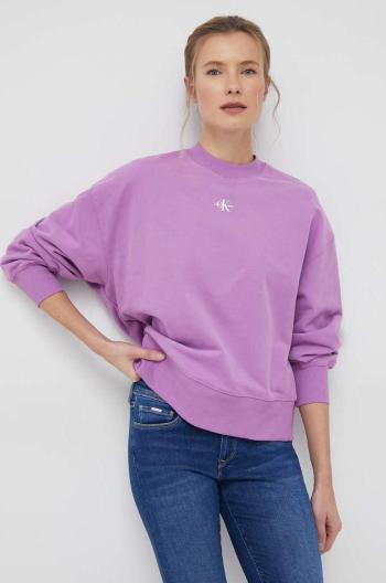 Bavlnená mikina Calvin Klein Jeans dámska, fialová farba, jednofarebná