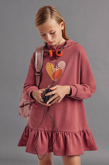 Dievčenské bavlnené šaty Mayoral ružová farba, mini, rovný strih