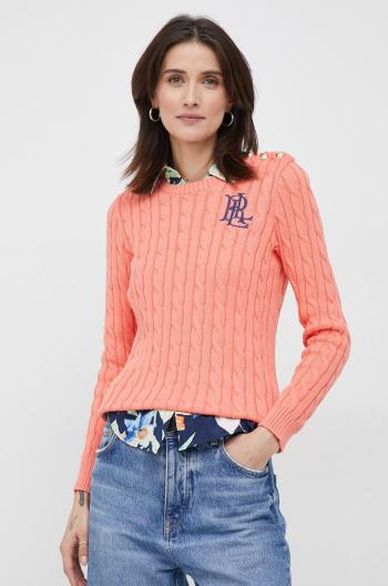 Bavlnený sveter Lauren Ralph Lauren dámsky, oranžová farba
