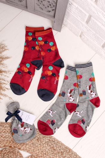 Sivo-bordové ponožky Eve Bamboo Party Dog Socks in a Bag - dvojbalenie