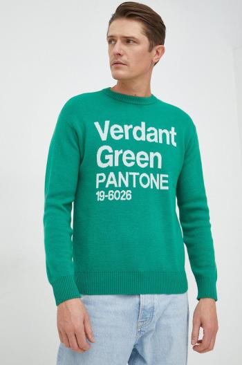 Sveter s prímesou vlny United Colors of Benetton pánsky, zelená farba,