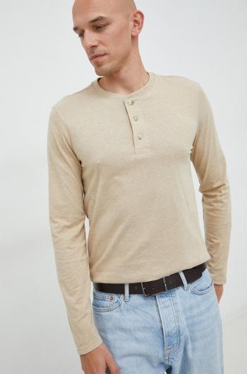 Tričko s dlhým rukávom GAP pánske, béžová farba, melanžové