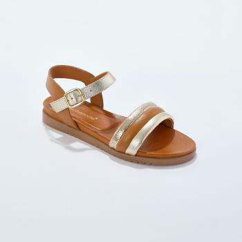 Blancheporte Kožené trojfarebné sandále so zlatým detailom karamelová 41