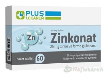 PLUS LEKÁREŇ Zinkonat tabliet zinok 25 mg 60 ks