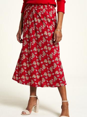 Červená kvetovaná midi sukňa Tranquillo