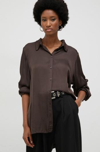 Košeľa Answear Lab dámska, hnedá farba, regular, s klasickým golierom