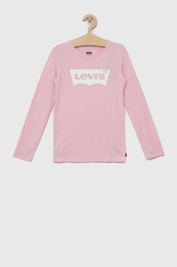 Detská bavlnená košeľa s dlhým rukávom Levi's ružová farba,