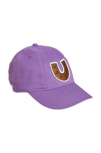 Detská čiapka Mini Rodini fialová farba, s nášivkou