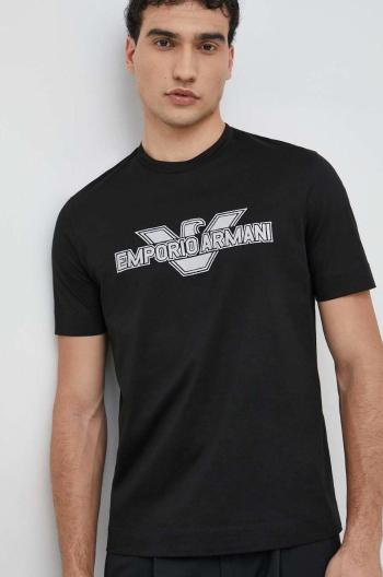 Bavlnené tričko Emporio Armani čierna farba, s nášivkou