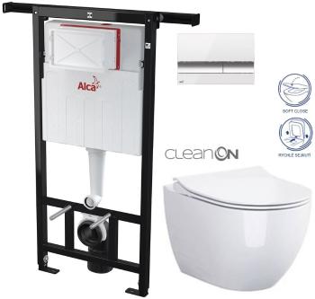 ALCADRAIN Alcadrain Jádromodul - predstenový inštalačný systém s bielym / chróm tlačidlom M1720-1 + WC CERSANIT ZEN CLEANON + SEDADLO AM102/1120 M1720-1 HA1