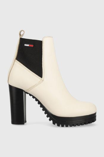Kožené topánky chelsea Tommy Jeans Essentials High Heel Boot dámske, béžová farba, na podpätku,