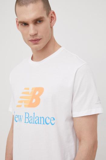 Bavlnené tričko New Balance MT21529WT biela farba, s potlačou