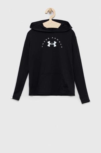 Detská mikina Under Armour čierna farba, s kapucňou, s potlačou