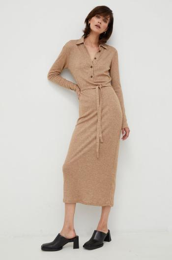 Šaty Calvin Klein hnedá farba, maxi, rovný strih