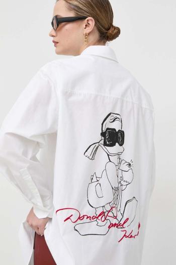 Bavlnená košeľa Karl Lagerfeld x Disney dámska, biela farba, voľný strih, s klasickým golierom