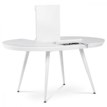 AUTRONIC HT-409M WT Jedálenský stôl 110+40x110 cm, keramická doska s dekorom biely mramor, MDF, kovové nohy, bílý matný lak