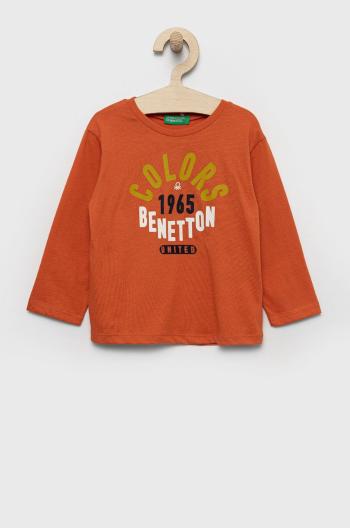 Detská bavlnená košeľa s dlhým rukávom United Colors of Benetton oranžová farba, s potlačou