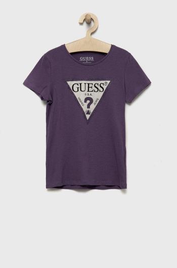 Detské tričko Guess fialová farba,