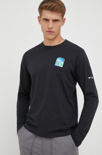 Tričko s dlhým rukávom Columbia pánske, čierna farba, jednofarebné