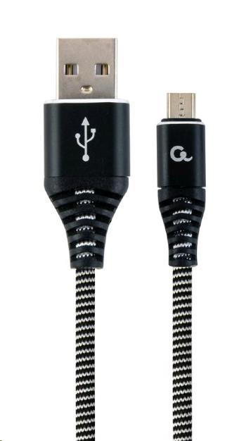 Kabel CABLEXPERT CC-USB2B-AMmBM-2M-BW USB 2.0 AM na MicroUSB (AM/BM), 2m, opletený, černo-bílý, blister, PREMIUM QUALITY