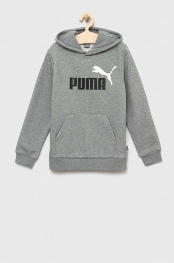 Detská mikina Puma ESS+ 2 Col Big Logo Hoodie FL B šedá farba, s kapucňou, s potlačou