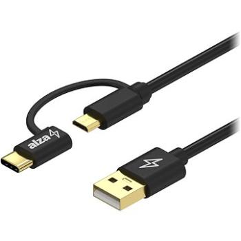 AlzaPower Core 2 in 1 Micro USB + USB-C 2 m čierny (APW-CBM20C20B)
