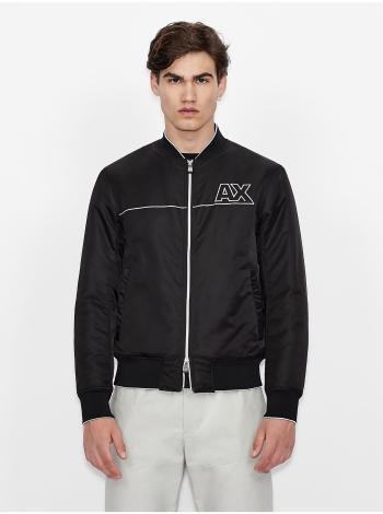 Čierny pánsky koženkový bomber s povrchovou úpravou Armani Exchange