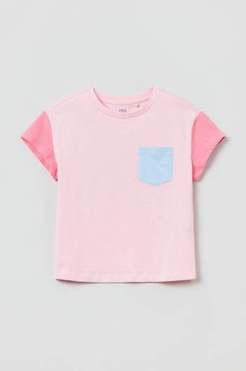 Detské bavlnené tričko OVS ružová farba,