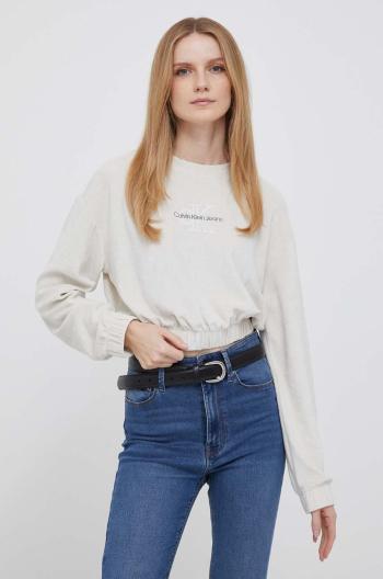 Mikina Calvin Klein Jeans dámska, béžová farba, jednofarebná