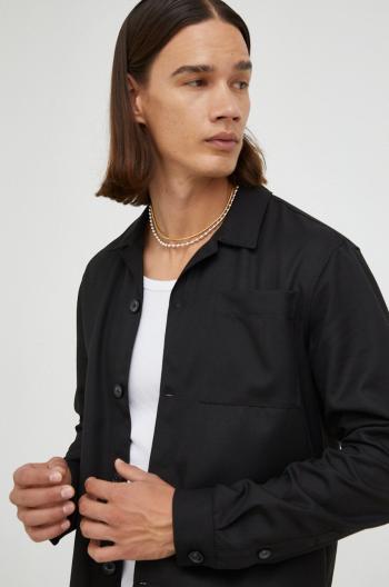 Košeľa Bruuns Bazaar pánska, čierna farba, regular, s klasickým golierom