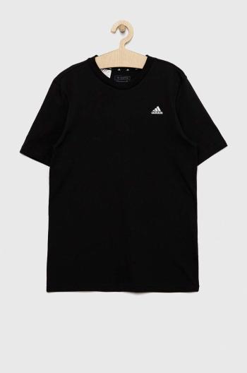 Detské bavlnené tričko adidas U SL čierna farba, s potlačou