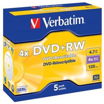 Verbatim DVD+RW, Matt Silver, 43229, 4.7GB, 4x, jewel box, 5-pack, bez možnosti potisku, 12cm, pro archivaci dat