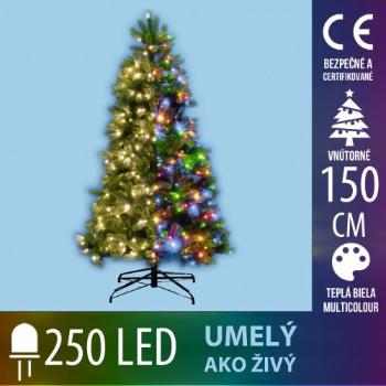 Umelý Vianočný stromček s integrovaným LED osvetlením - 3D+2D ihličie - 250LED - 150CM Multicolour+Teplá biela