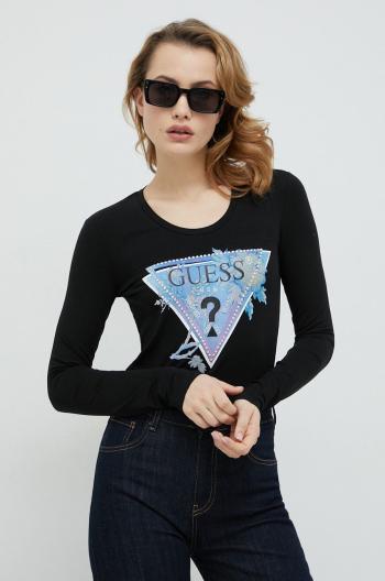 Tričko s dlhým rukávom Guess dámsky, čierna farba