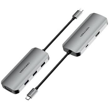 Vention USB-C to HDMI/VGA/USB 3.0 × 3/PD Docking Station 0,15 m Gray Aluminum (TOIHB)