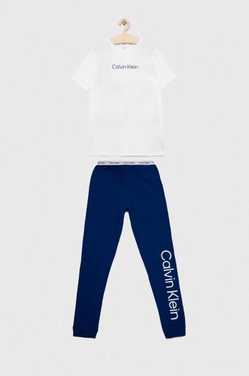 Detské bavlnené pyžamo Calvin Klein Underwear tmavomodrá farba, s potlačou