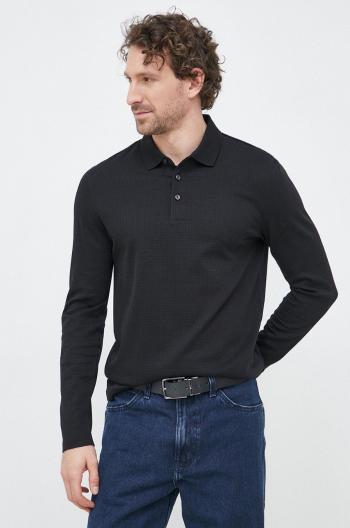 Bavlnené tričko s dlhým rukávom BOSS čierna farba, jednofarebné