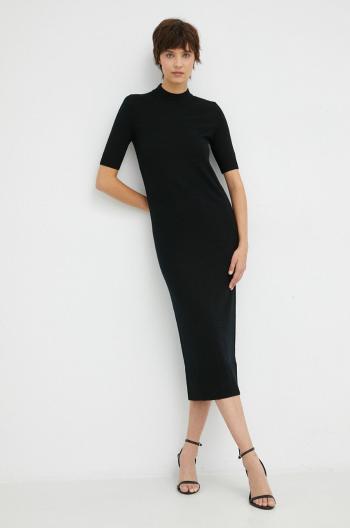 Vlnené šaty Calvin Klein čierna farba, midi, rovný strih