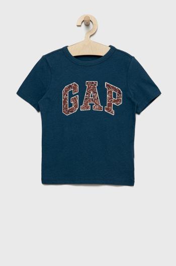 Detské bavlnené tričko GAP tyrkysová farba, s potlačou