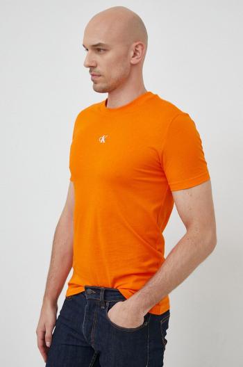 Bavlnené tričko Calvin Klein Jeans oranžová farba, jednofarebné